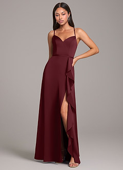 Azazie Naeem Bridesmaid Dresses Cabernet A-Line Stretch Satin Dress image1