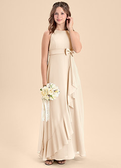 Azazie Lilenne Junior White Alabaster A-Line Bow Chiffon Dress image3