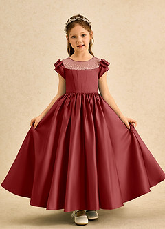 Azazie Toffee vestidos de niña de las flores Vestido Óxido de Satin Mate de Vestido de princesa con Lazo image2