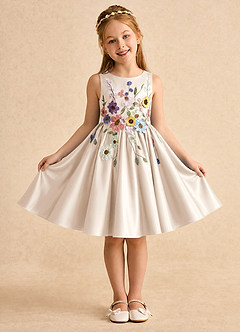Azazie Prima Sukienki dla dziewczynek sypiących kwiaty Litera A Kokarda Matowy satynowy Długość do kolan Sukienka image1