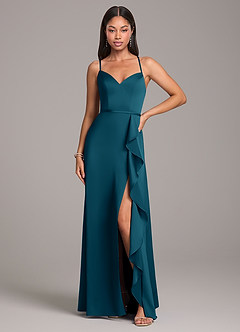 Azazie Naeem Bridesmaid Dresses Ink Blue A-Line Stretch Satin Dress image4