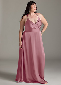 Azazie Davis Bridesmaid Dresses Vintage Mauve A-Line Pleated Stretch Satin Dress image9