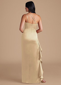 Azazie Latrice Bridesmaid Dresses Champagne Sheath One Shoulder Metallic Satin Dress image5