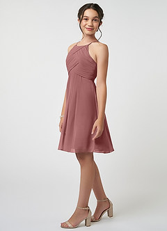 Azazie Ginny Junior Desert Rose A-Line Pleated Chiffon Dress image3