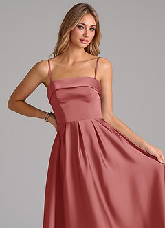 Azazie Lucienne 신부 들러리 드레스 A라인 스트랩리스 스트레치 새틴 바닥 길이 드레스 image2