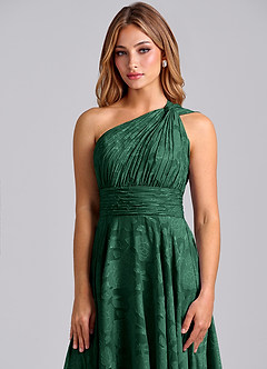 Azazie Charlize Final Sale Dark Green A-Line One Shoulder Floral Burnout Dress image6