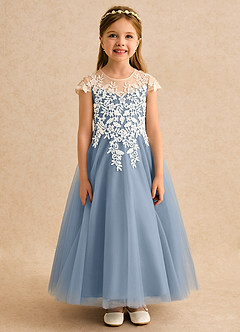 Azazie Dandelion Flower Girl Dresses Dusty Blue Ball-Gown Lace Dress image4