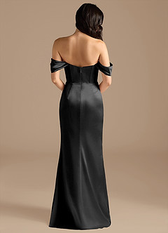 Azazie Lynden Vestidos de damas de honor Vestido de Negro de Satén Metálico de Corte Recto Convertible con Vestidos sin tirantes image5