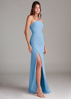 Azazie Eren Vestidos de damas de honor Vestido de Azul Pálido de Gasa de Corte Recto con Hombro unilateral image4