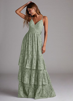 Azazie Nathalia Bridesmaid Dresses Agave A-Line Bow Floral Burnout Dress image1