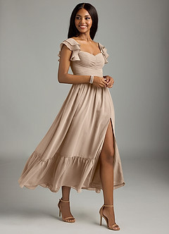 Azazie Anaya Bridesmaid Dresses Taupe A-Line Pleated Chiffon Dress image3