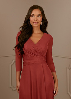 Azazie Annetta Mother of the Bride Dresses Terracotta A-Line V-Neck Pleated Mesh Dress image5