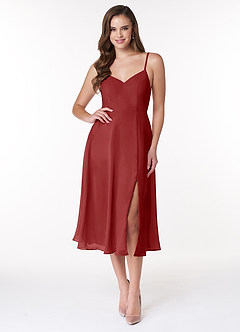Azazie Clarissa Bridesmaid Dresses Rust A-Line V-Neck Chiffon Dress image1