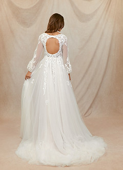 Azazie Anadia Vestidos de novia Vestido de Diamante Blanco de Tul de Corte en A con Cuello en V image2