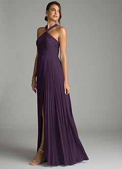 Azazie Afra Abiti da Damigella Abito A-Line in Chiffon Plissettato Prugna image4
