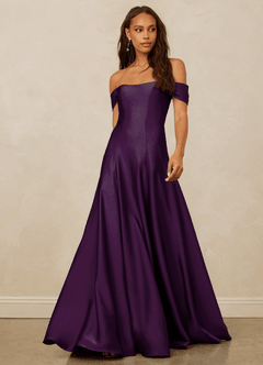 Christian Siriano Bridal for Azazie 1002 Bridesmaid Dresses Grape A-Line Off the Shoulder Stretch Satin Convertible Dress image1