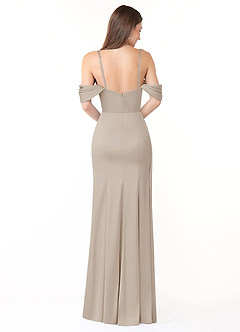 Azazie Amyra Bridesmaid Dresses Frost Sheath Off the Shoulder Stretch Satin Convertible Dress image6