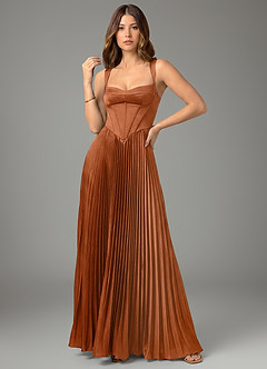 Azazie Avenelle Bridesmaid Dresses Copper A-Line Corset Stretch Satin Dress image4