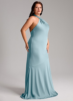 Azazie Lorena Bridesmaid Dresses Moody Blue Mermaid Pleated Stretch Satin Dress image11