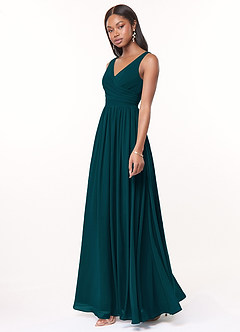 Azazie Keyla Bridesmaid Dresses Pine A-Line V-Neck Pleated Chiffon Dress image3