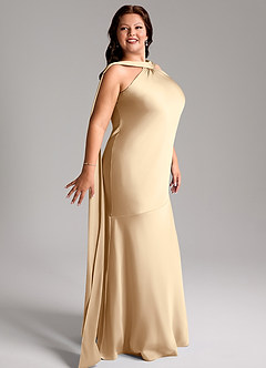Azazie Kinsley Bridesmaid Dresses Champagne Mermaid Side Slit Stretch Satin Dress image12