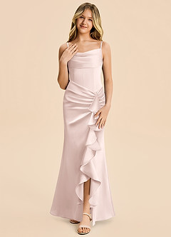 Azazie Rosalia Junior Jurk van Stretch Satijn met Kolom Geplooide Blozend Roze image5