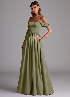 Azazie Calianna Robes de demoiselle d'honneur Robe Trapèze Convertible en Satin extensible Épaule décolletée Pistache image3