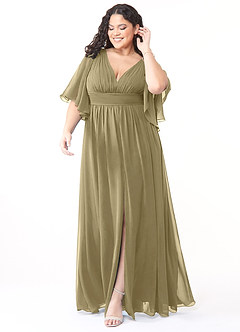 Azazie Temeka Bridesmaid Dresses Moss Green A-Line Ruched Chiffon Dress image7