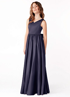 Azazie Hathaway Junior Stormy A-Line Bow Stretch Satin Dress image4