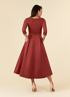 Azazie Maritza Mother of the Bride Dresses Rust A-Line Pleated Matte Satin Dress image7