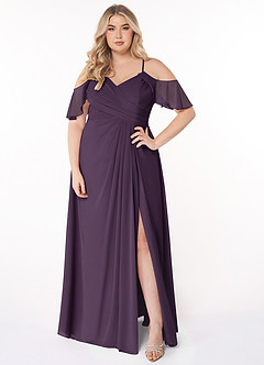 Azazie Dakota Bridesmaid Dresses Plum A-Line V-Neck Pleated Chiffon Dress image6
