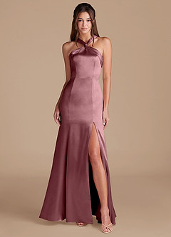 Azazie Rue Bridesmaid Dresses Vintage Mauve Sheath Pleated Metallic Satin Dress image1