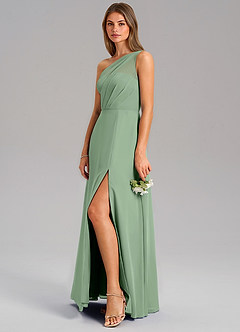 Azazie Phaedra Bridesmaid Dresses Matcha A-Line One Shoulder Chiffon Dress image5