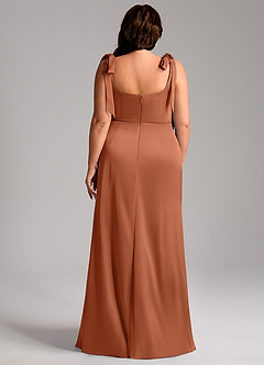 Azazie Frostine Bridesmaid Dresses Cedar Rose A-Line Bow Stretch Satin Dress image13