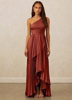 Christian Siriano Bridal for Azazie 1008 Robes de demoiselle d'honneur Robe Trapèze en Satin extensible Ue épaule Terracotta image1