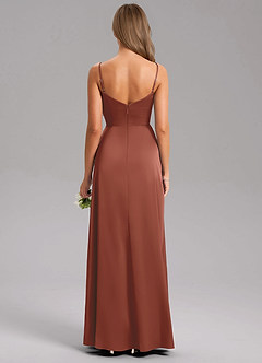 Azazie Azuree Bridesmaid Dresses Auburn A-Line Pleated Stretch Satin Dress image2
