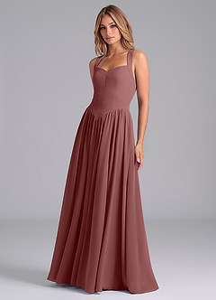 Azazie Francis Robes de demoiselle d'honneur Robe Trapèze en Mousseline de soie Corset Rose Du Désert image5