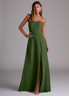 Azazie Wren Bridesmaid Dresses Olive A-Line Side Slit Chiffon Convertible Dress image3