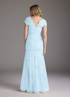Azazie Marbella Abiti per la Madre della Sposa Abito Sirena in Pizzo con Scollo Queen Anne e Paillettes Azzurro image7