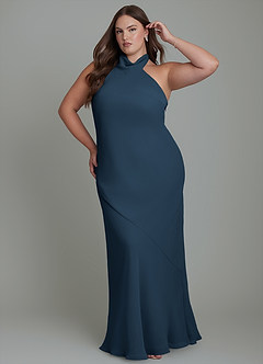 Azazie Velli Bridesmaid Dresses Dark Navy Mermaid High Neck Chiffon Dress image10
