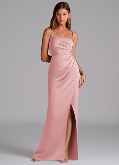 Azazie Calandra Brudtärnklänningar Klä av A-Linje i Stretch Satin Plisserad Puderrosa image1