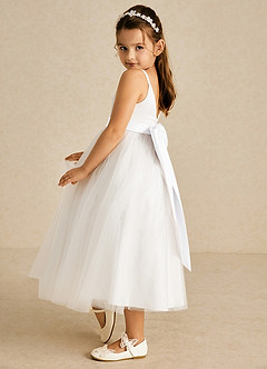 Azazie Lea Flower Girl Dresses White A-Line Spaghetti Strap Tulle Dress image7