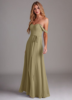 Azazie Aaron Bridesmaid Dresses Moss Green A-Line Off the Shoulder Chiffon Convertible Dress image5
