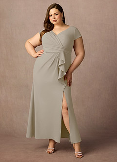 Azazie Tana Kleider für die Brautmutter Meerjungfrau-Linie V-Hals Gefaltet Stretch-Krepp Kleid Taupe image6
