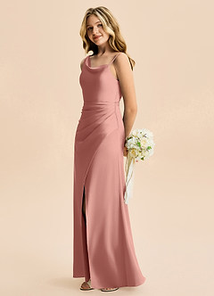 Azazie Abby Junior Robe Fourreau en Satin extensible Plissée Rosette image3
