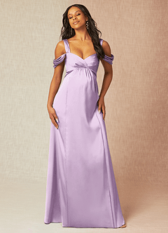 Azazie Rhea Abiti da damigella d'onore premaman Abito A-Line Plissettato a Spalla Scoperta Raso Elasticizzato Floor-Length image4