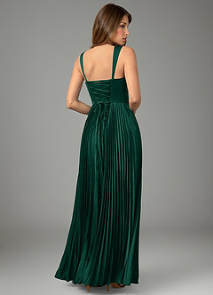 Azazie Avenelle Bridesmaid Dresses Emerald A-Line Corset Stretch Satin Dress image2