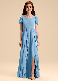 Azazie Priya Junior Robe Trapèze en Mousseline de soie Blouson Acier Bleuté image3