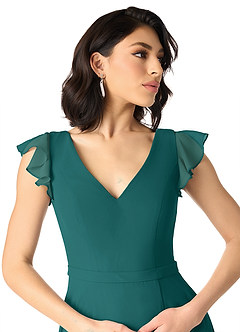 Azazie Claudine Bridesmaid Dresses Peacock A-Line Flutter Sleeve Chiffon Dress image4
