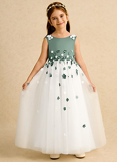 Azazie Eleni Final Sale Ivory Dusty Sage Ball-Gown Bow Tulle Dress image4